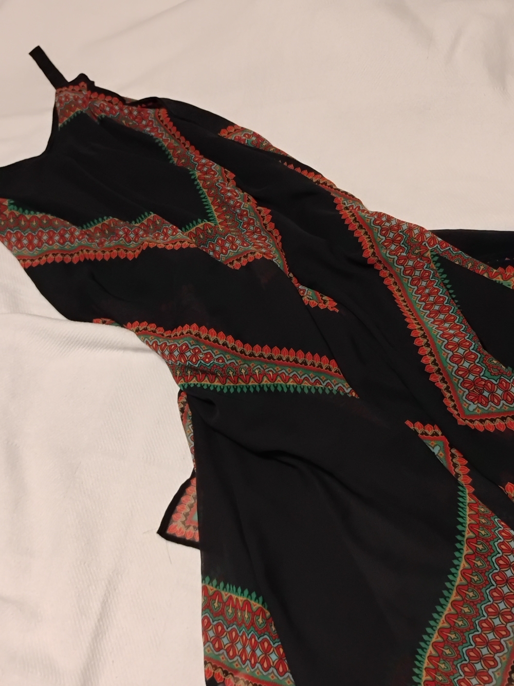 new directions Black Maxi Dress with Red and Green Geometric Trim